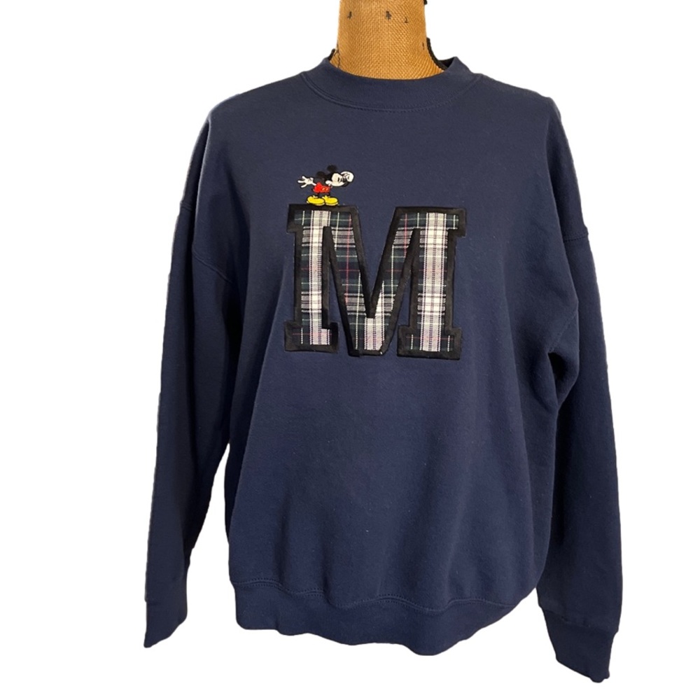 Vintage Mickey Mouse Plaid M Embroidered Disney Crewneck Sweatshirt Size Large